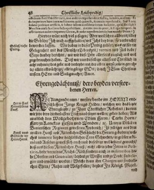 Ehrengedächtnuß/ dero beyden verstorbenen Herren