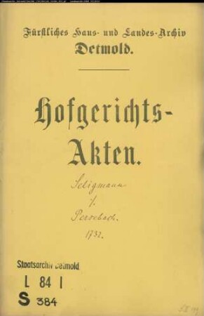 Seligmann, Hertz' Kinder Vormunde gegen Joh. Henrich Persebach zu Horn - Schuldforderung
