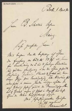 Brief an B. Schott's Söhne : 01.04.1894
