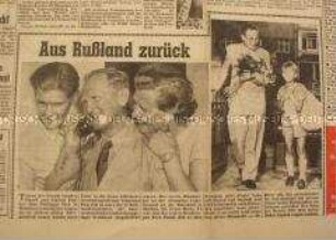 Zeitung "Bild-Zeitung" mit Bericht über Rückkehr von Johannes Paul aus russischer Gefangenschaft; Hamburg, 17. Aug. 1955
