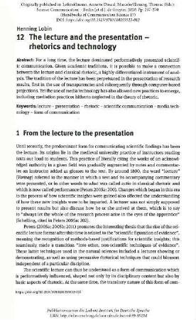 The lecture and the presentation – rhetorics and technology