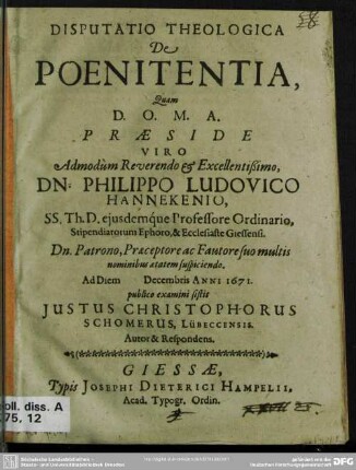 Disputatio theologica de poenitentia