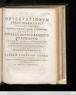 Specimen 3: Observationvm Ivris Germanici ...