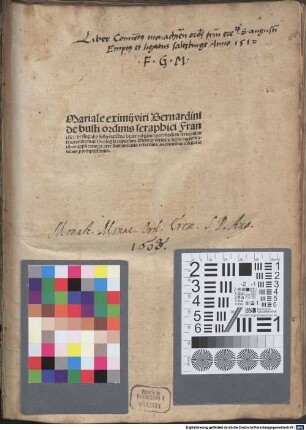 Mariale eximij viri Bernardini de busti ordinis seraphici Francisci: de singulis festivitatibus beate virginis per modum sermonum tractans : omni theologia copiosum ; Deniq[ue] vtriusq[ue] iuris auctoritatibus applicatis: et arte humanitatis refertum, in omnibus allegationibus promptissimus