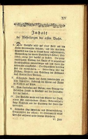 Inhalt der Abtheilungen des ersten Buchs.