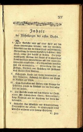 Inhalt der Abtheilungen des ersten Buchs.