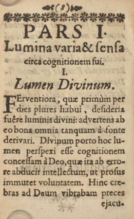 Pars I. Lumina varia & sensa circa cognitionem sui.
