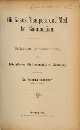 Die Casus, Tempora und Modi bei Commodian