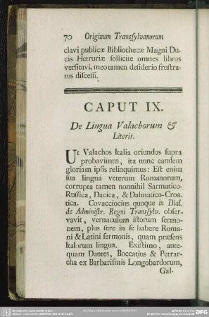Caput IX. De Lingua Valachorum & Literis
