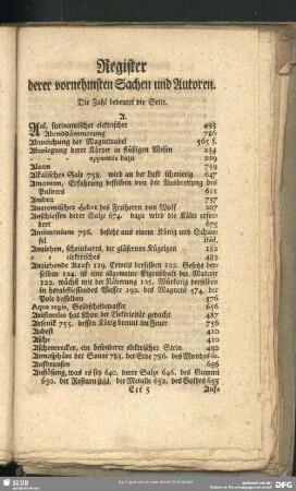 Register derer vornehmsten Sachen und Autoren