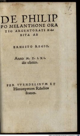 De Philippo Melanthone oratio, Argentorati habita