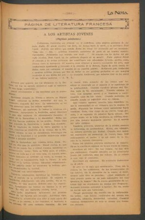 A los artistas jovenes : (Páginas póstumas) - Página de literatura francesa