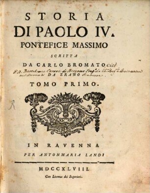 Storia di Paolo IV. Pontefice Massimo, Tomo primo