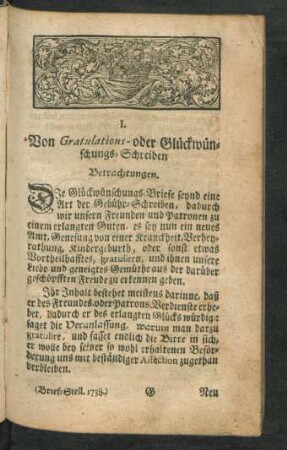I. Von Gratulations- oder Glückwünschungs-Schreiben