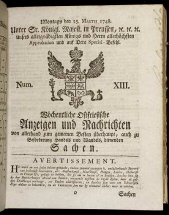 Num. XIII. Montags den 25. Martii 1748.