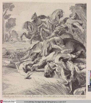 [Wildschweinjagd, linke Platte; Wild-Boar-Hunting, left Plate]