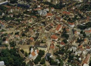 Wurzen, Luftbildaufnahme von Südwesten, Altstadt mit Schloss, Dom und Markt