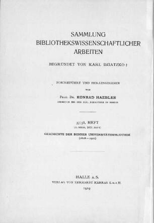 Geschichte der Bonner Universitätsbibliothek : (1818 - 1901)