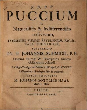 Puccium in naturalistis & indifferentistis redivivum