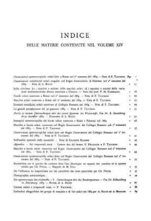 INDICE DELLE MATERIE CONTENUTE NEL VOLUME XIV