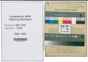 Entnazifizierung Karl Klein , geb. 30.10.1898 (Rangiermeister)