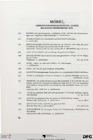 Möbel: Einrichtungsgegenstände, Uhren, Beleuchtungskörper etc. (Nr. 452-493)