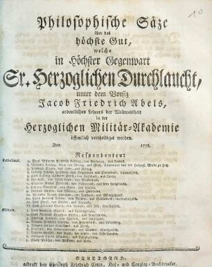 Philosophische Säze über das höchste Gut