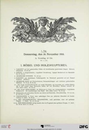 I. Möbel und Holzskulpturen (Nr. 1-118)
