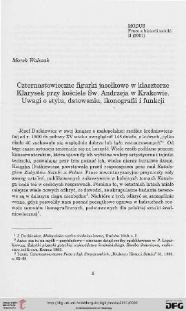 2: Czternastowieczne figurki jasełkowe w klasztorze Klarysek przy kościele Św. Andrzeja w Krakowie : uwagi o stylu, datowaniu, ikonografii i funkcji