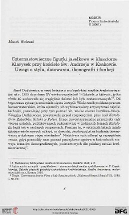 2: Czternastowieczne figurki jasełkowe w klasztorze Klarysek przy kościele Św. Andrzeja w Krakowie : uwagi o stylu, datowaniu, ikonografii i funkcji