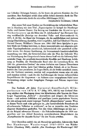 Henning, Gerhard :: 99 Jahre Carneval-Gesellschaft Klimperkasten von 1872 R. V. Hamburg : Hamburg, Hamburg und die Welt Verlag, 1971