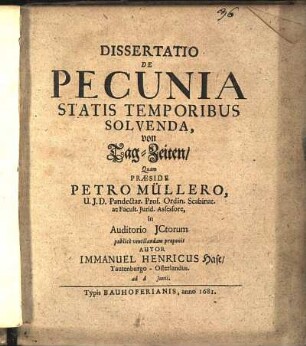 Dissertatio De Pecunia Statis Temporibus Solvenda, von Tag-Zeiten