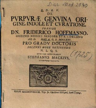 De Pvrpvrae Genvina Origine, Indole Et Cvratione