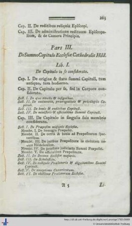 Pars III. De Summo Capitulo Ecclesiae Cathedralis Hild.