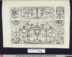 Grotesken, ornamentale Verzierungen und architektonische Versatzstücke.