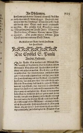 Die Epistel S. Pauli An die Hebreer.
