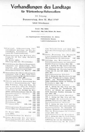 59. Sitzung, Bebenhausen, 12.5.1949