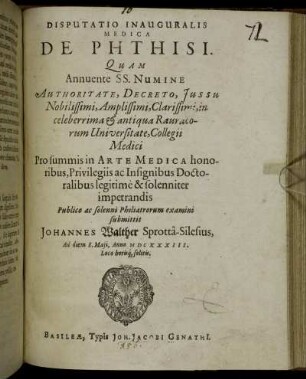 Disputatio Inauguralis Medica De Phthisi