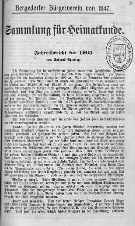 1905: Sammlung für Heimatkunde : Jahresbericht