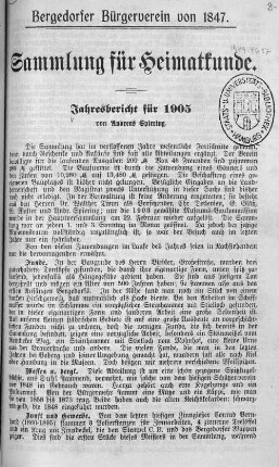 1905: Sammlung für Heimatkunde : Jahresbericht