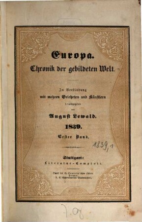 A. Lewald's Europa : Chronik der gebildeten Welt. 1839,1, 1839,1