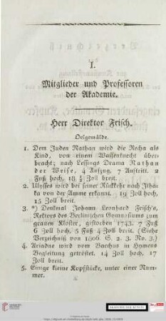I. Mitglieder und Professoren der Akademie/Membres et Professeurs de l'Académie