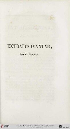 Extraits d'Antar, Roman Bédouin