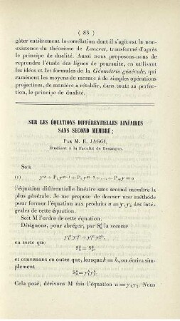 Sur les équations différentielles linéaires sans second membre.