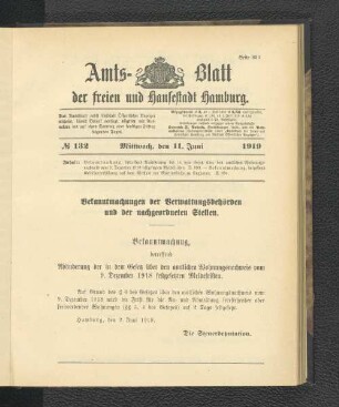 No.132, Mittwoch, den 11. Juni 1919