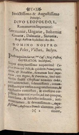 Invictissimo & Augustissimo Principi, Divo Leopoldo, I. [...]