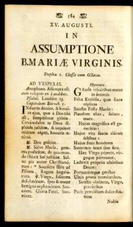 XV. Augusti In Assumptione B. Mariae Virginis