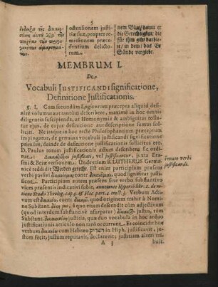 Membrum I. De Vocabuli Justificandi significatione, Definitione Justificationis.