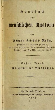 Handbuch der menschlichen Anatomie, 1. Allgemeine Anatomie