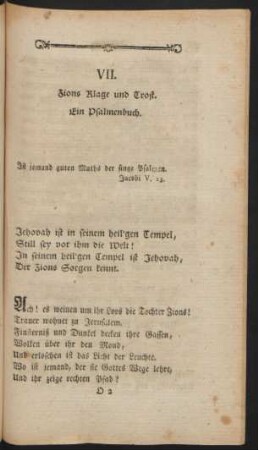 VII. Zions Klage und Trost. Ein Psalmenbuch